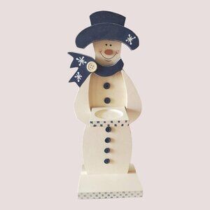 Snowman candle holder wood handprinted
